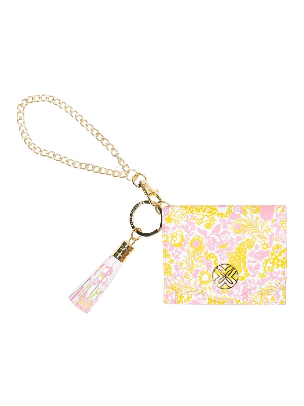 Lilly Pulitzer Snap ID Card Case Pink & Yellow Floral Wallet Gold Keychain - New